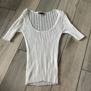 Zara  Semi-Sheer Cream Ribbed Knit Tee